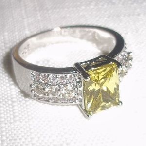Citrine & White Topaz 925 Silver Ring Size 9